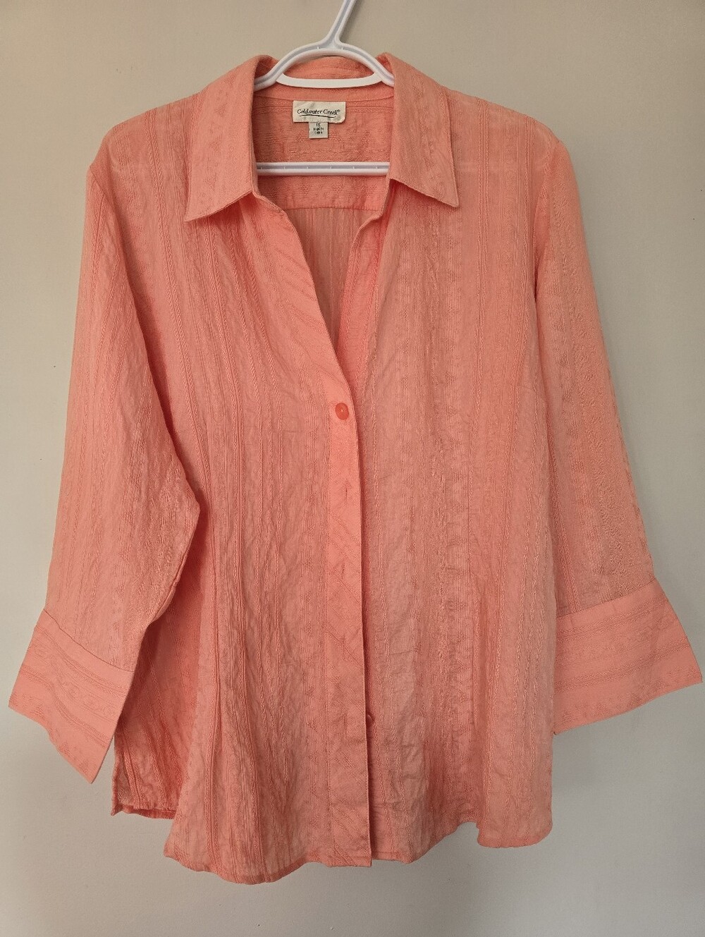 Coldwater Creek Coral-Pink Button Front Blouse. Size 1X.